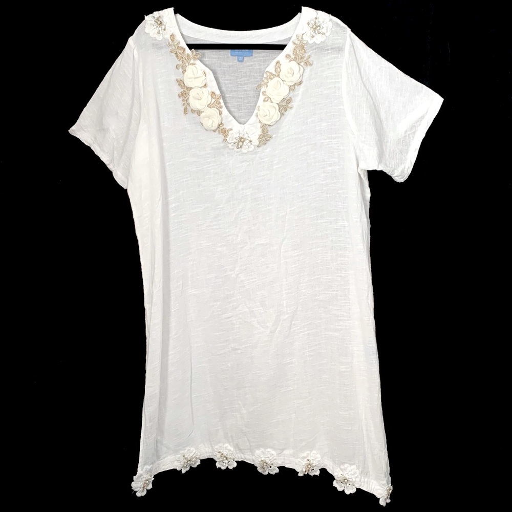 Happy Island 100% Cotton Floral Embellished Swim Coverup